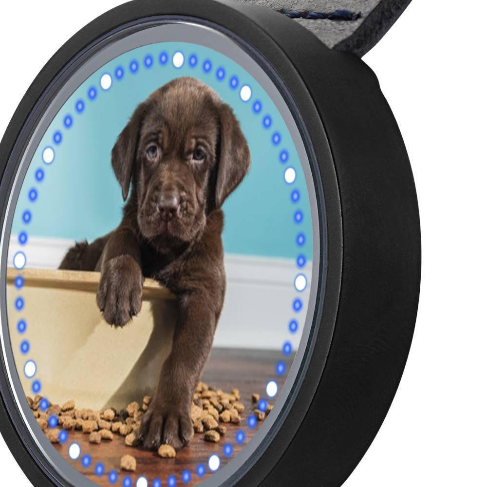 Personalized Photo Watch, Touch Illuminated Watch Blue Leather Strap