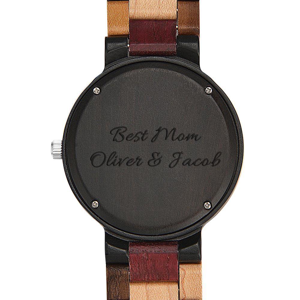 Engraved Wooden, Photo Watch Wooden Strap 38mm Sketch Effect Colorful Wood - Women's
