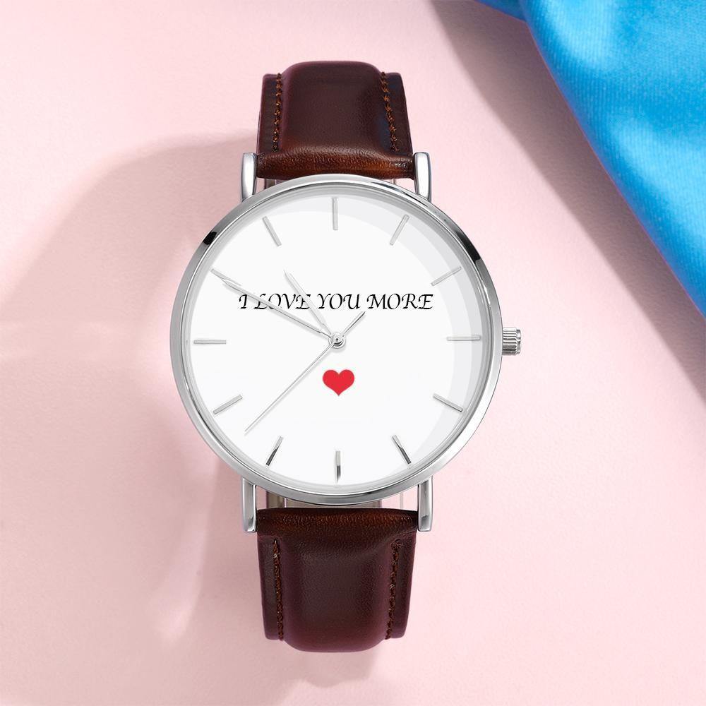 Custom Photo Engraved Watch Brown Leather Strap Unique Gifts for Her