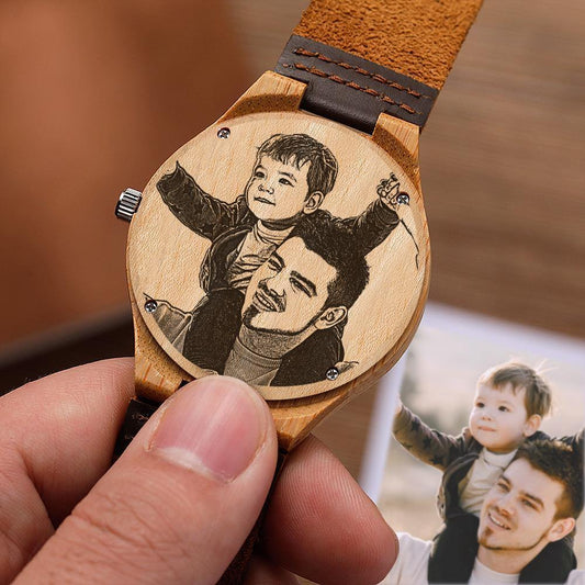 Personalized Photo Watch Wooden Watch Leather Strap