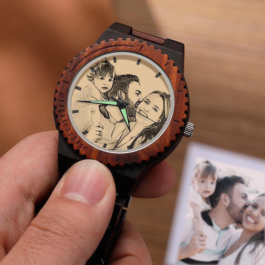 Personalized Watch Photo Engraved Wood Watches Anniversary Gifts for Him