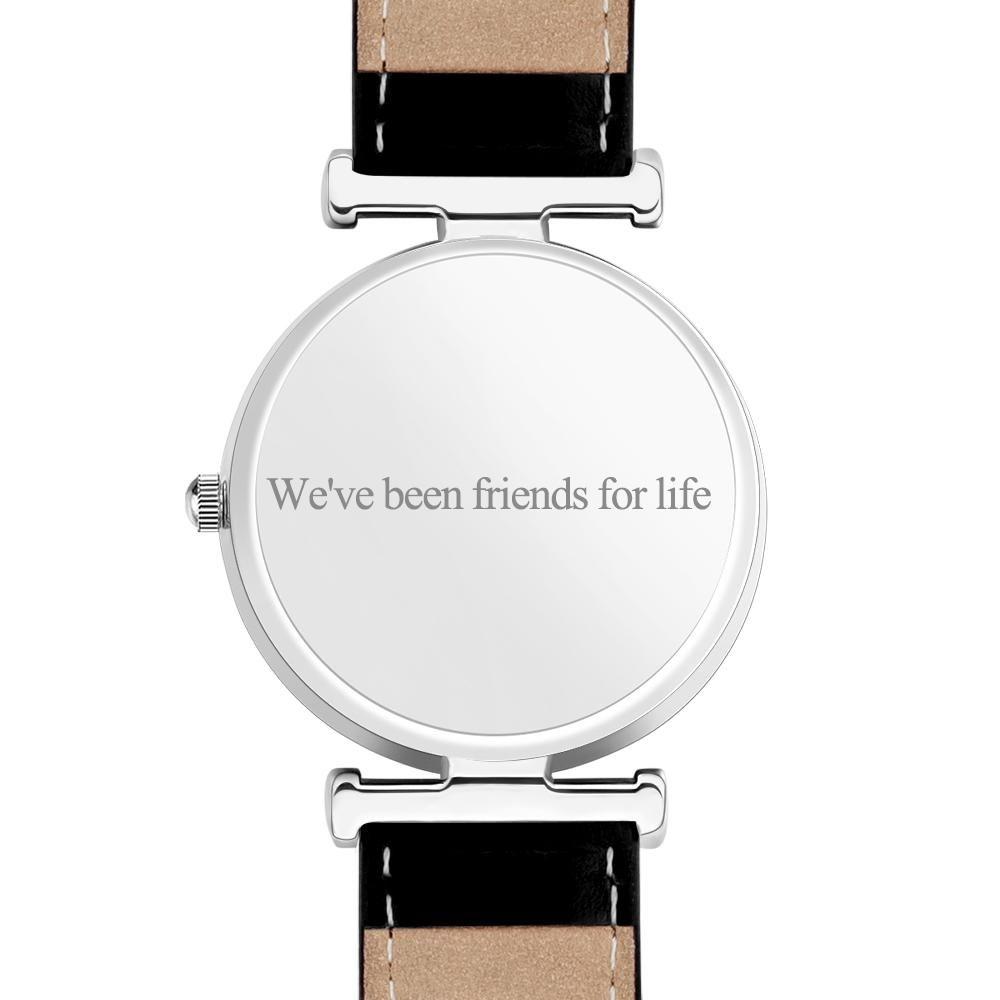 Custom Photo Engraved Watch Black Leather Strap Unique Gifts Men‘s