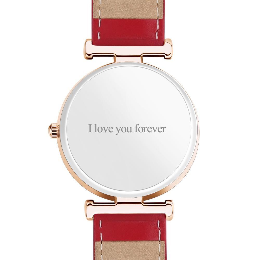 Photo Engraved Watch Red Leather Strap for Men‘s