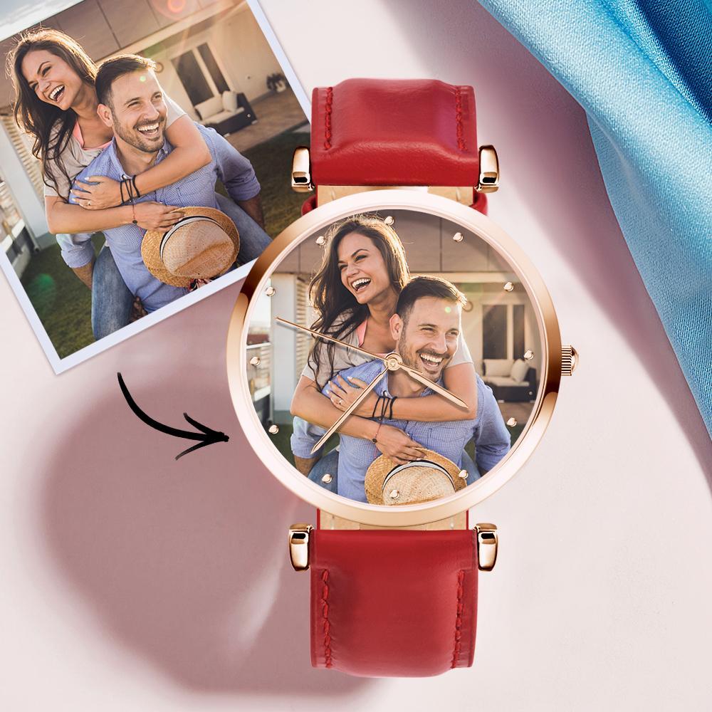 Photo Engraved Watch Brown Leather Strap for Men‘s Memorial Gifts