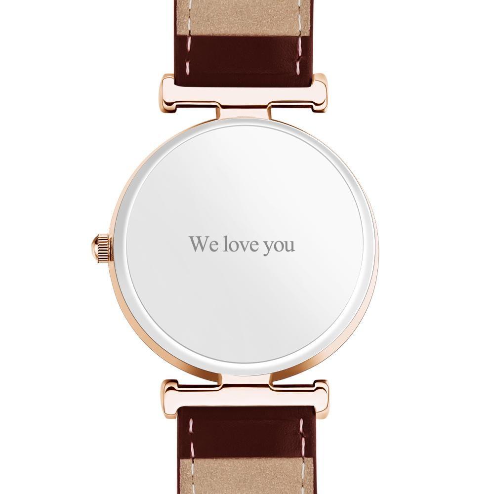 Photo Engraved Watch Brown Leather Strap for Men‘s Memorial Gifts