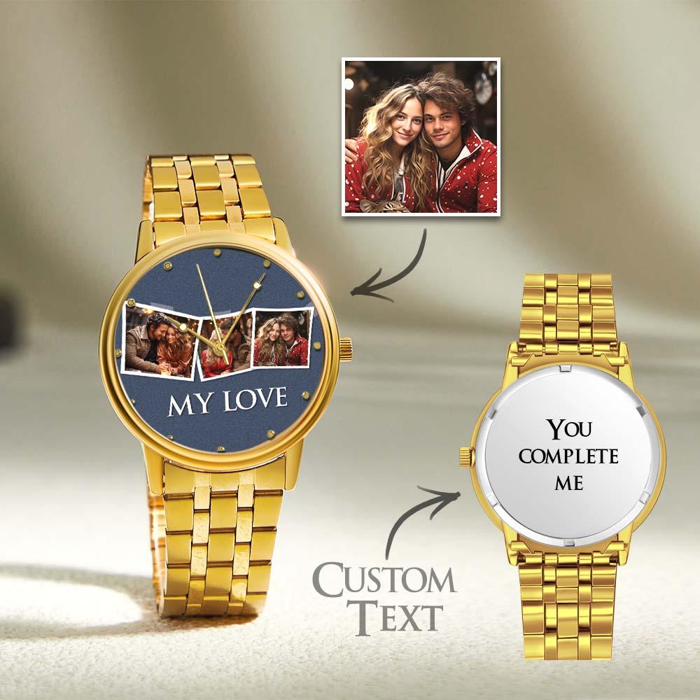 Personalized Engraved Men's Black Alloy Bracelet Photo Watch To My Boyfriend I Love You Gifts