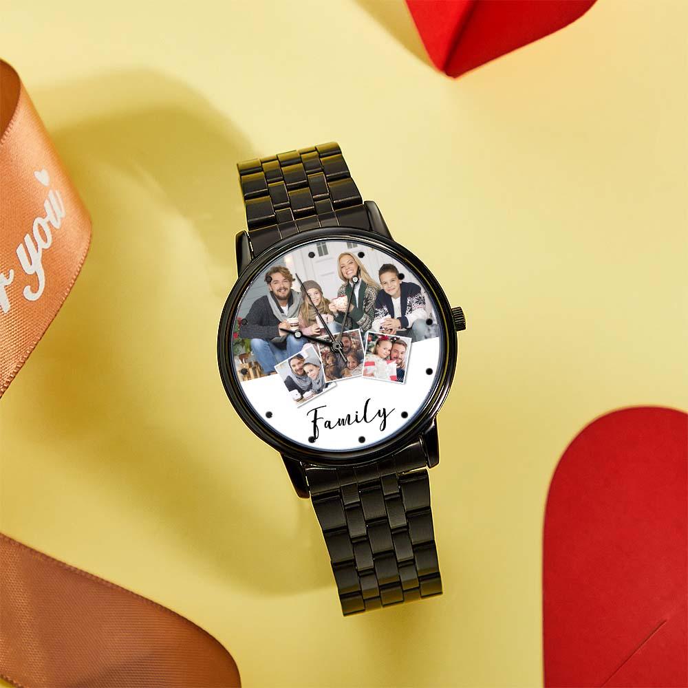 Personalized Engraved Men's Black Alloy Bracelet Photo Watch Christmas Gifts For My Family