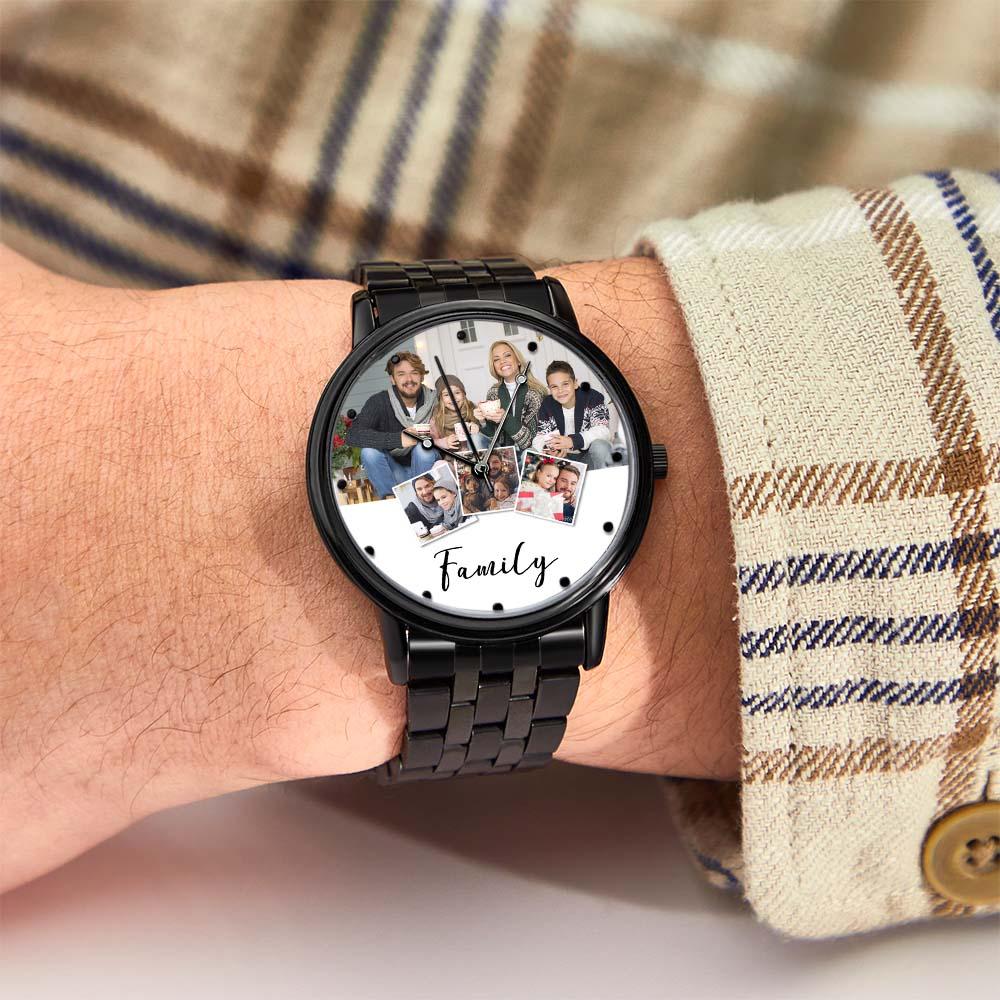 Personalized Engraved Men's Black Alloy Bracelet Photo Watch Christmas Gifts For My Family
