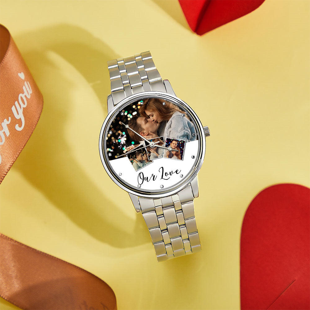 Personalized Engraved Photo Watch Men's Black Alloy Bracelet Photo Watch Valentine's Day Gifts To Boyfriend