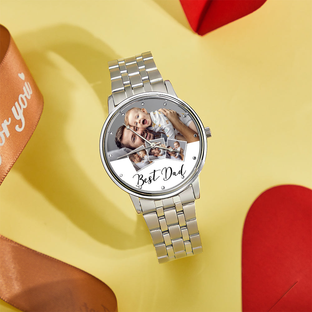 Personalized Engraved Photo Watch Men's Black Alloy Bracelet Photo Watch Father's Day Gifts For Dad