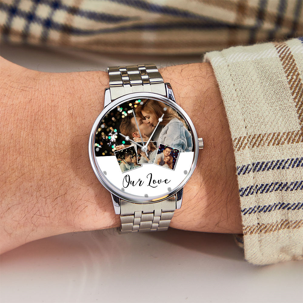 Personalized Engraved Photo Watch Men's Black Alloy Bracelet Photo Watch Valentine's Day Gifts To Boyfriend
