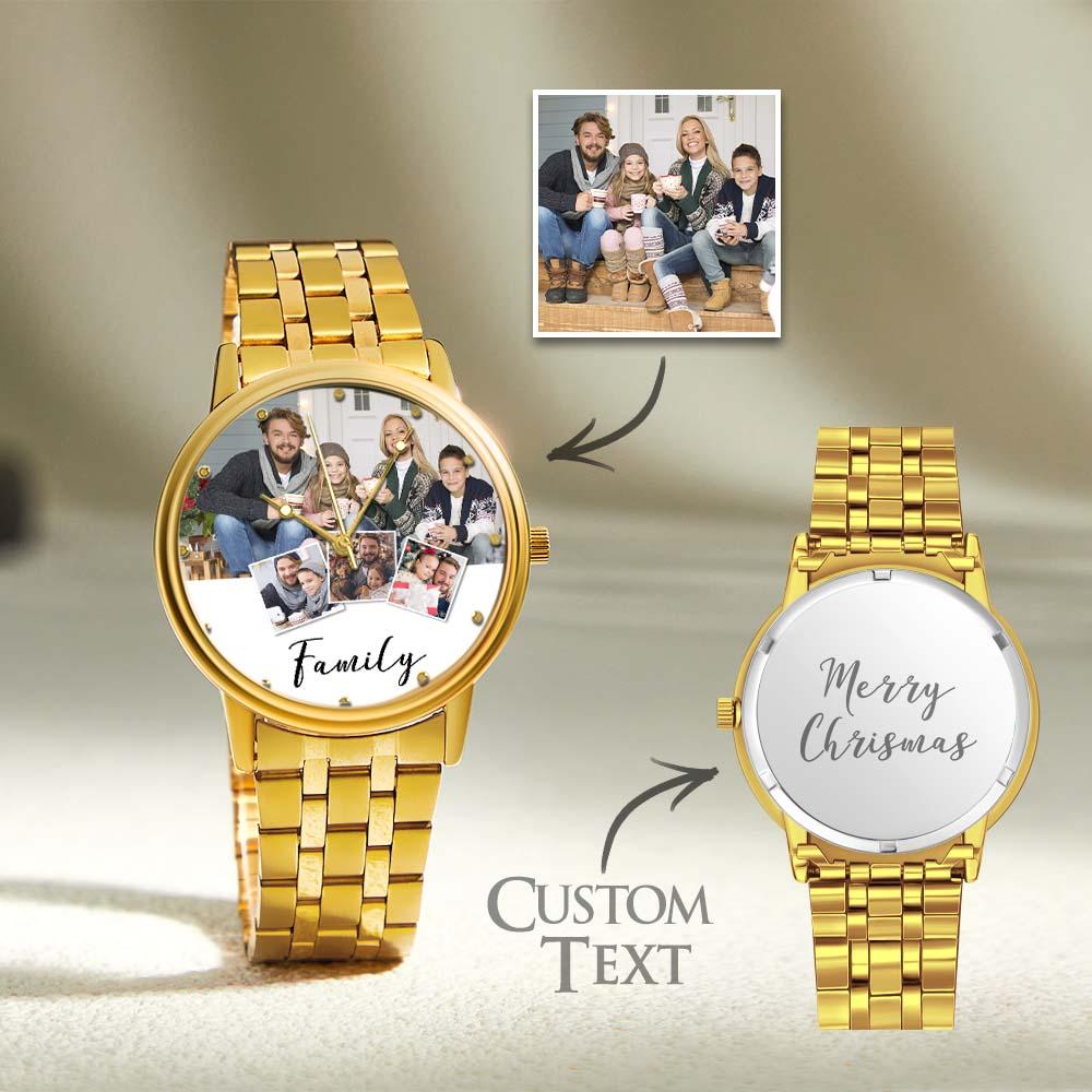 Personalized Engraved Men's Black Alloy Bracelet Photo Watch Christmas Gifts For My Family
