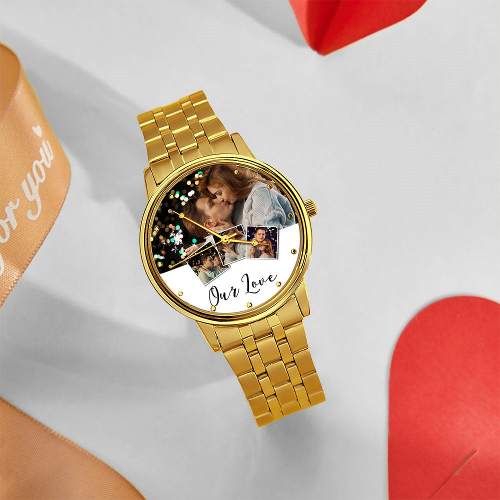 Personalized Engraved Photo Watch Men's Black Alloy Bracelet Photo Watch Valentine's Day Gifts To Boyfriend