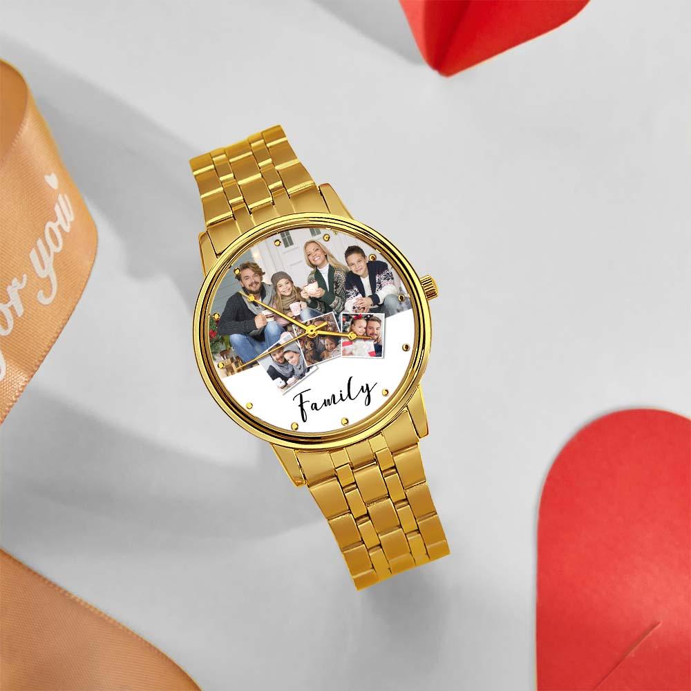 Personalized Engraved Men's Black Alloy Bracelet Photo Watch Christmas Gifts For My Family