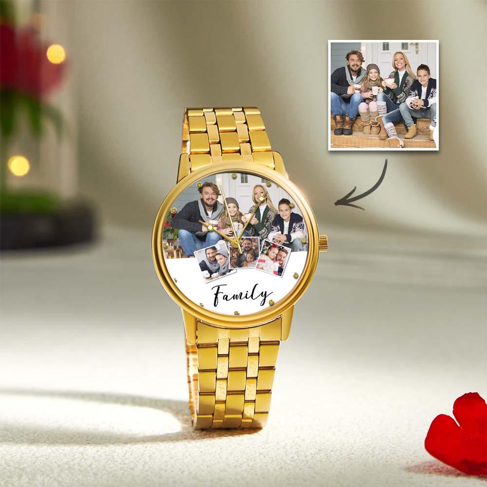 Personalized Engraved Men's Black Alloy Bracelet Photo Watch Christmas Gifts For My Family