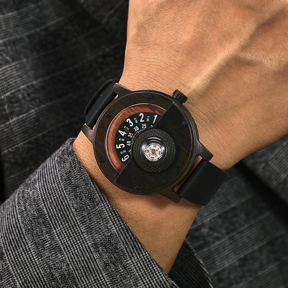 Custom Engraved Watch Handmade Compass Wood Watch for Men