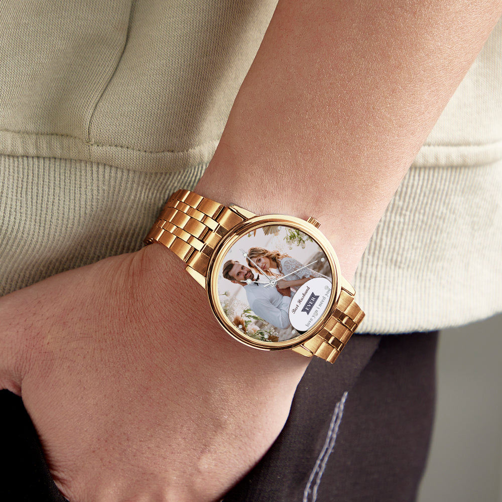 Personalized Engraved Photo Watch Black Alloy Bracelet Photo Watch Valentine's Day Gifts For Him