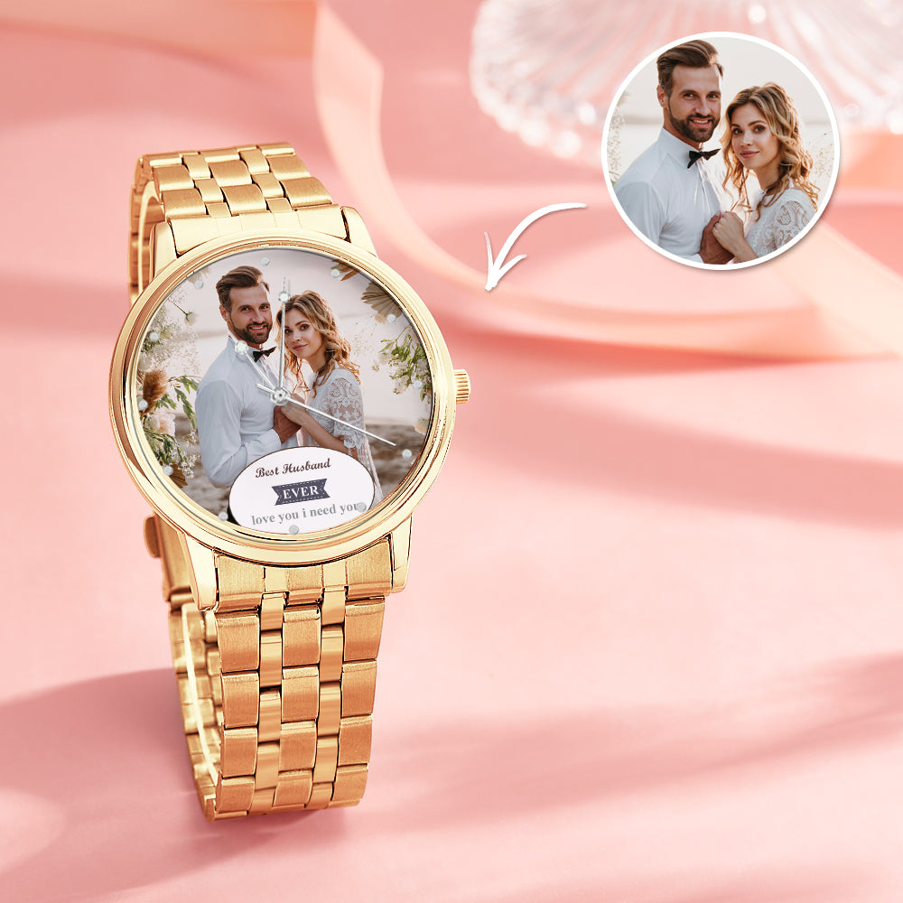 Personalized Engraved Photo Watch Black Alloy Bracelet Photo Watch Valentine's Day Gifts For Him