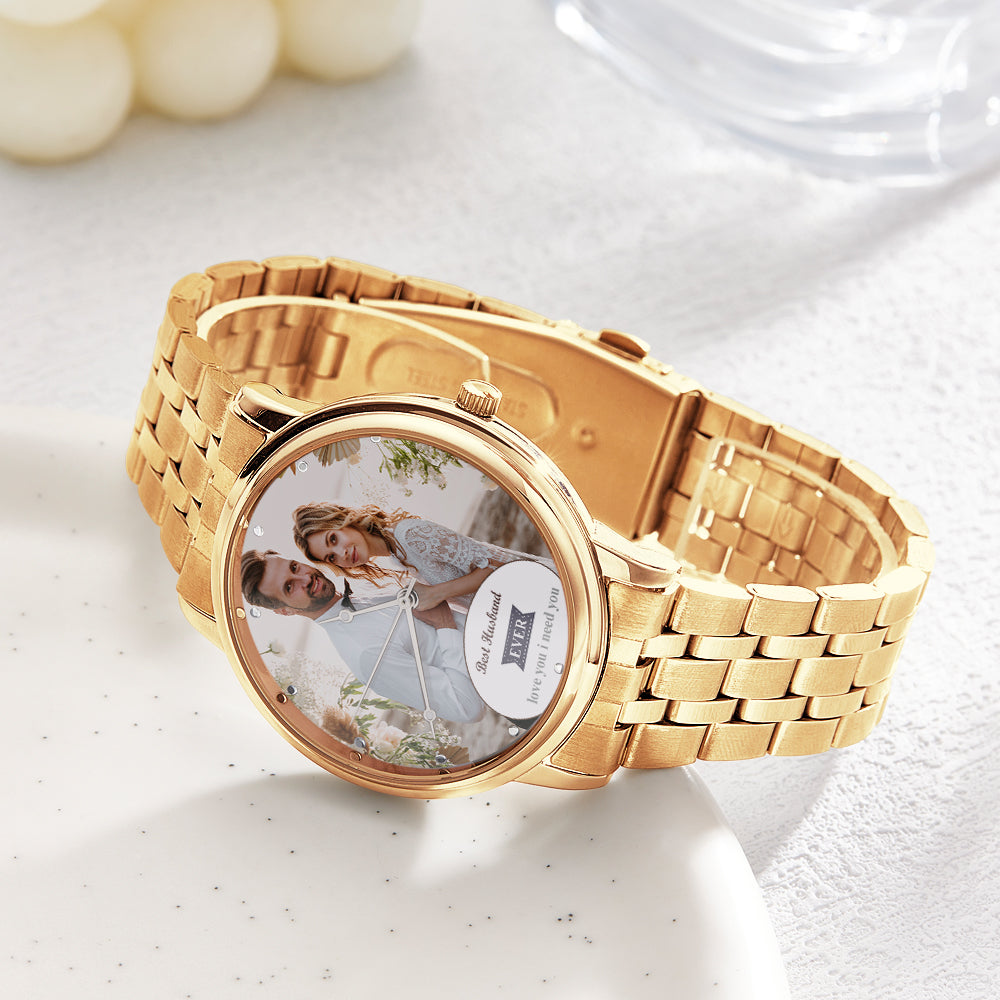Personalized Engraved Photo Watch Black Alloy Bracelet Photo Watch Valentine's Day Gifts For Him