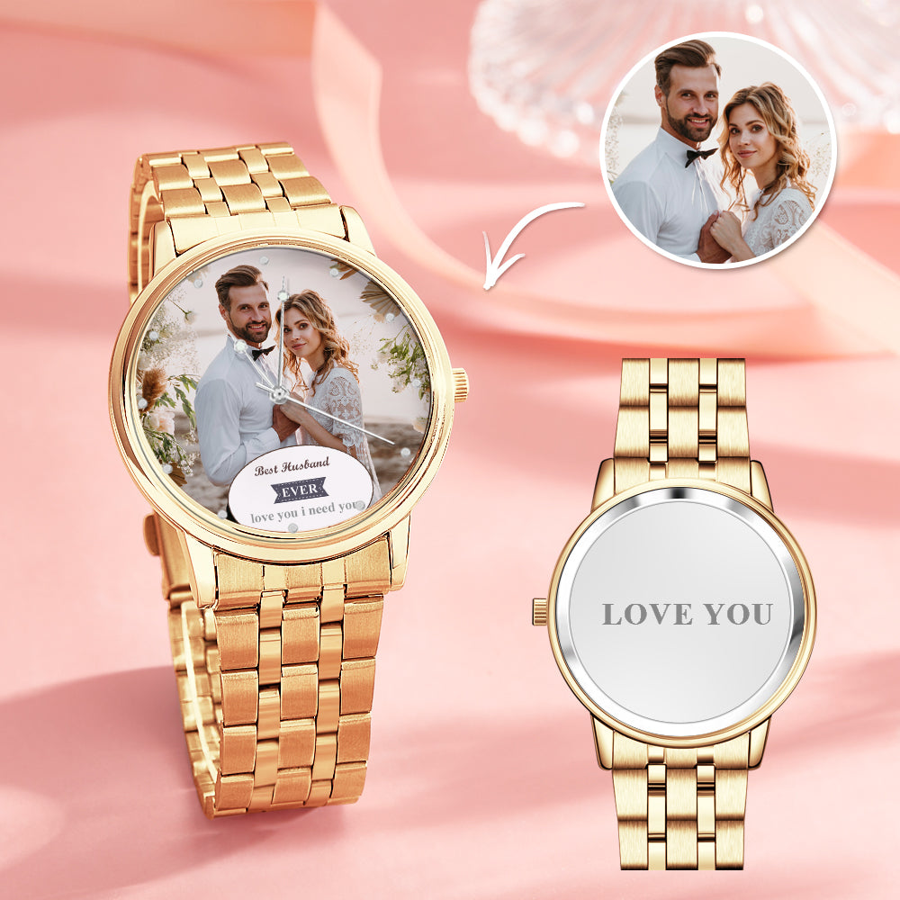 Personalized Engraved Photo Watch Black Alloy Bracelet Photo Watch Valentine's Day Gifts For Him
