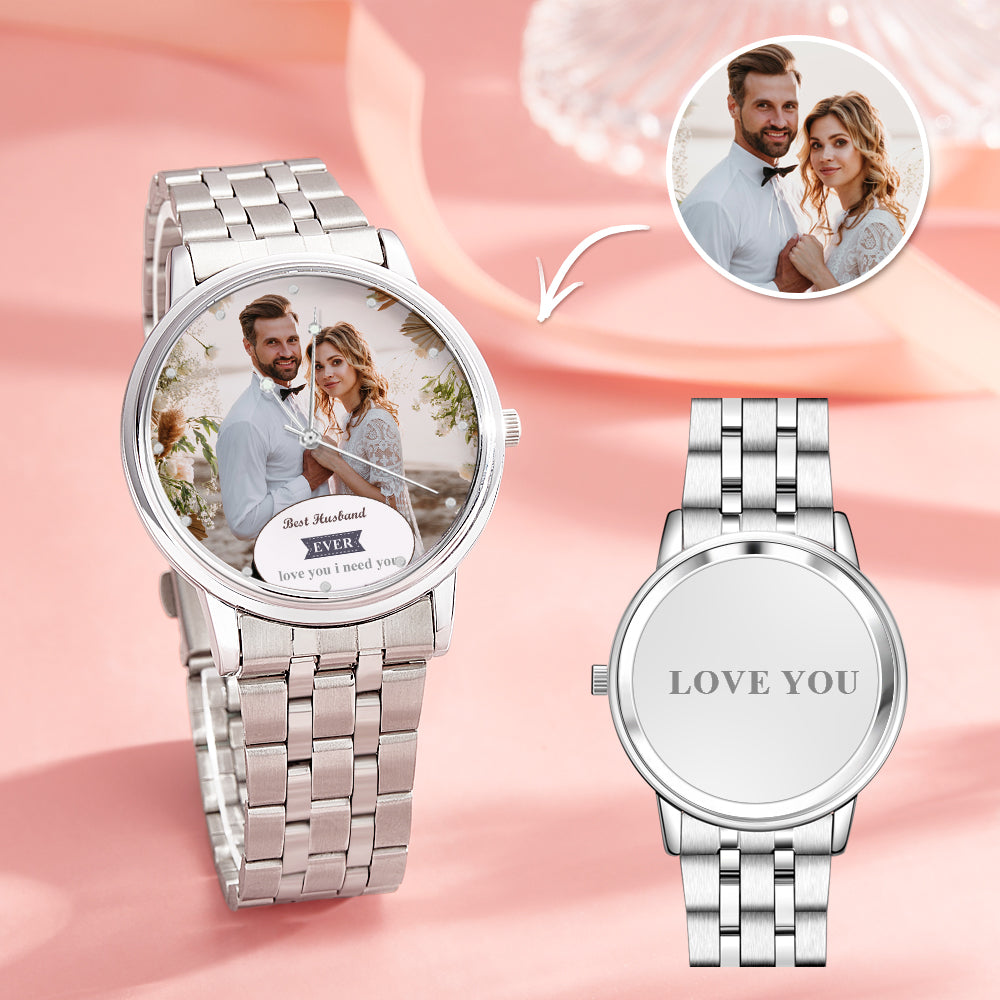 Personalized Engraved Photo Watch Black Alloy Bracelet Photo Watch Valentine's Day Gifts For Him
