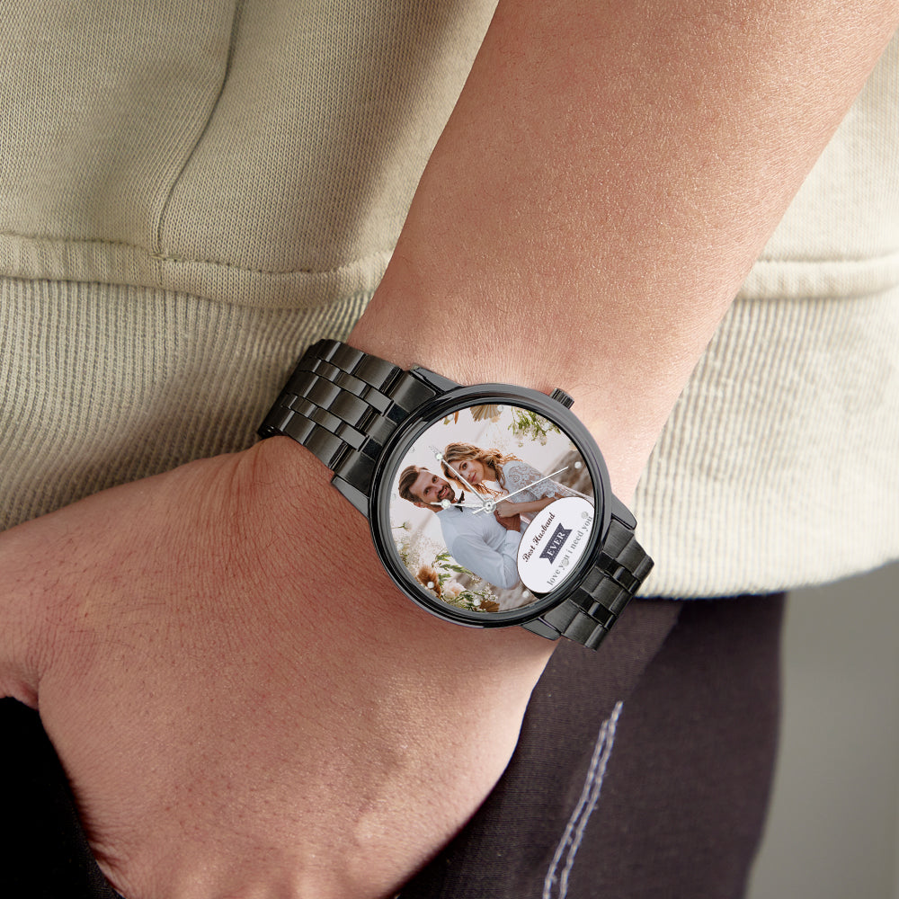 Personalized Engraved Photo Watch Black Alloy Bracelet Photo Watch Valentine's Day Gifts For Him