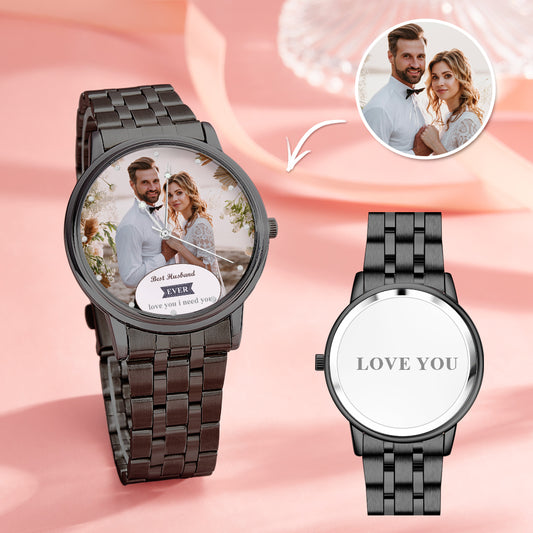 Personalized Engraved Photo Watch Black Alloy Bracelet Photo Watch Valentine's Day Gifts For Him