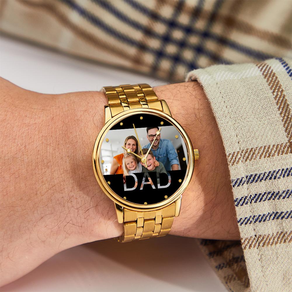 Personalized Engraved Photo Watch Father's Day Gifts Men's Black Alloy Bracelet Photo Watch To Dad