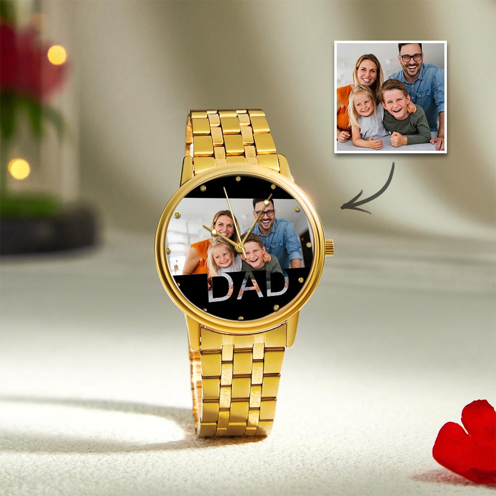 Personalized Engraved Photo Watch Father's Day Gifts Men's Black Alloy Bracelet Photo Watch To Dad
