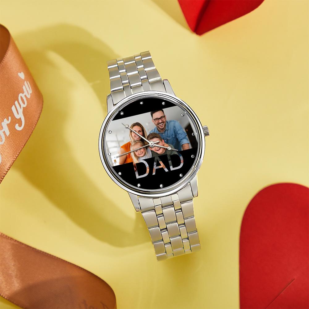 Personalized Engraved Photo Watch Father's Day Gifts Men's Black Alloy Bracelet Photo Watch To Dad