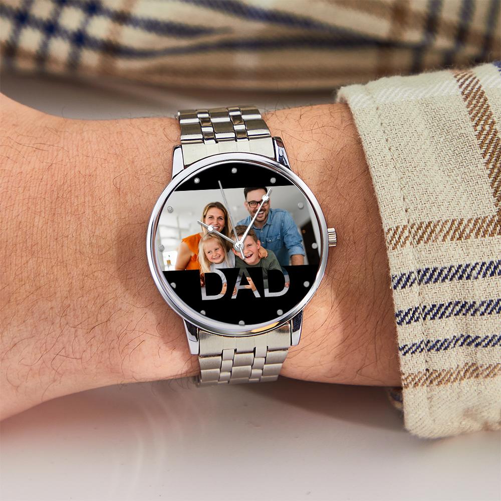 Personalized Engraved Photo Watch Father's Day Gifts Men's Black Alloy Bracelet Photo Watch To Dad
