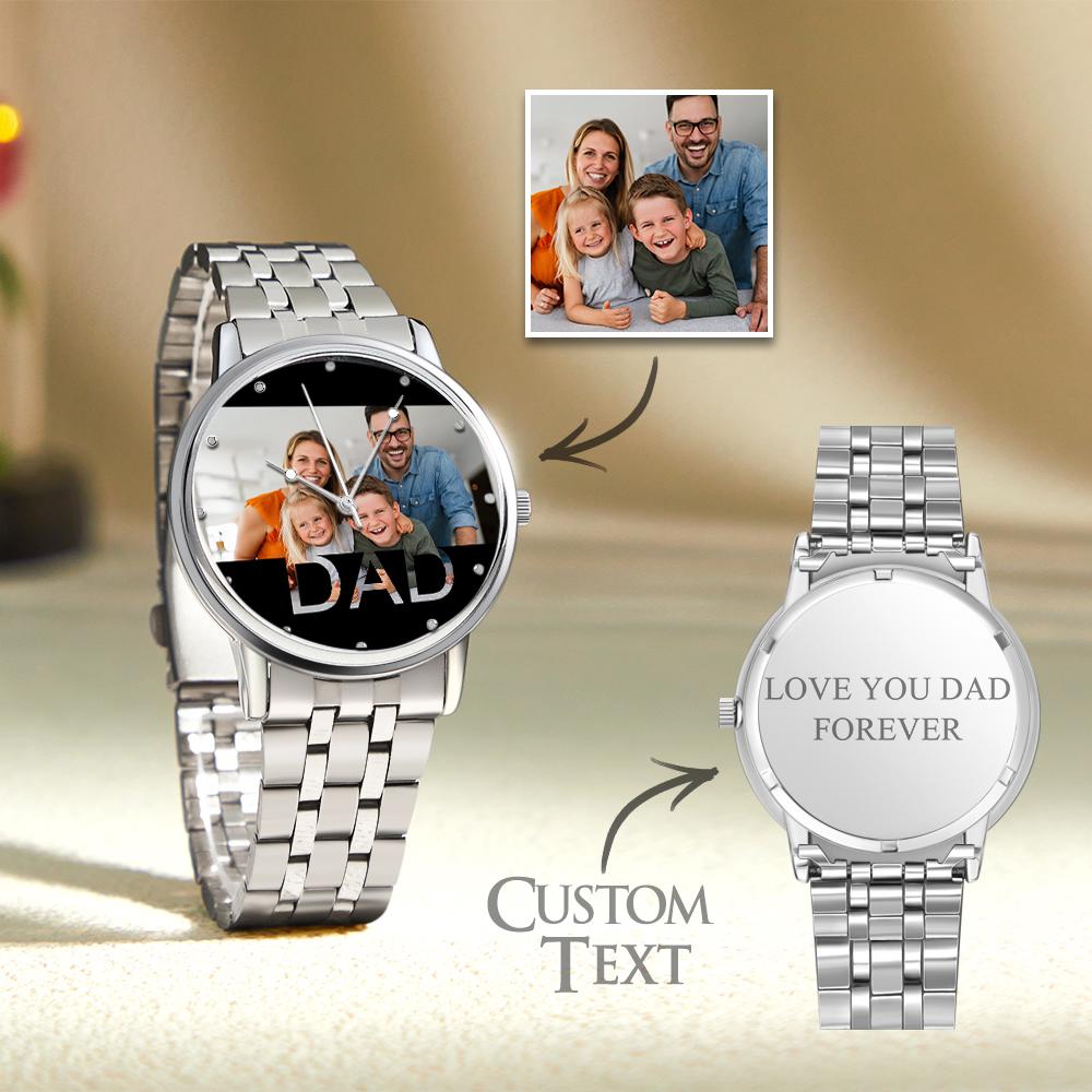 Personalized Engraved Photo Watch Father's Day Gifts Men's Black Alloy Bracelet Photo Watch To Dad