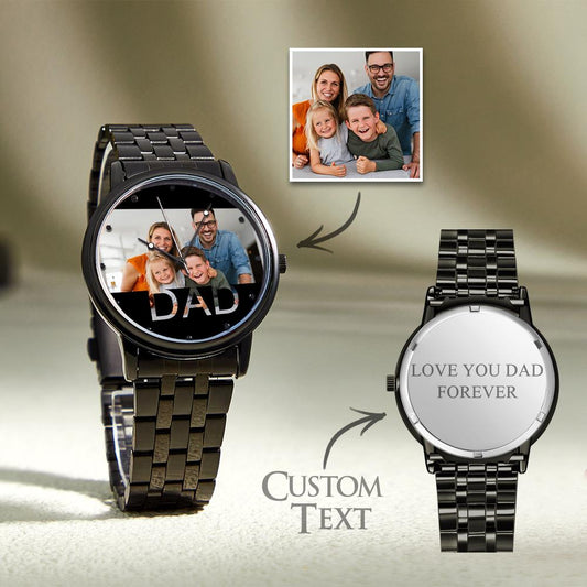 Personalized Engraved Photo Watch Father's Day Gifts Men's Black Alloy Bracelet Photo Watch To Dad