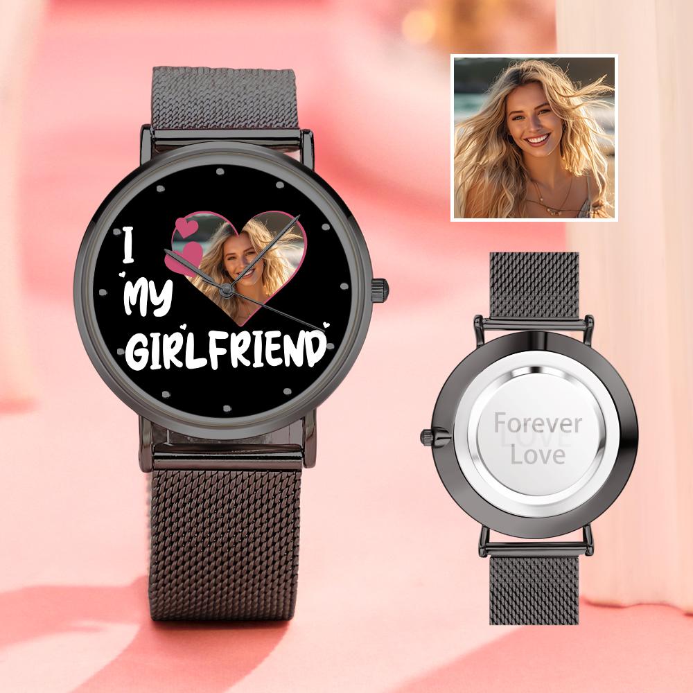 I Love My Girlfriend Personalized Engraved Photo Watches With Alloy Strap Valentine's Day Gift For Girlfriend