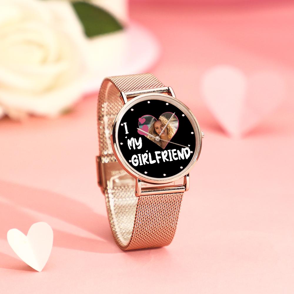 I Love My Girlfriend Personalized Engraved Photo Watches With Alloy Strap Valentine's Day Gift For Girlfriend