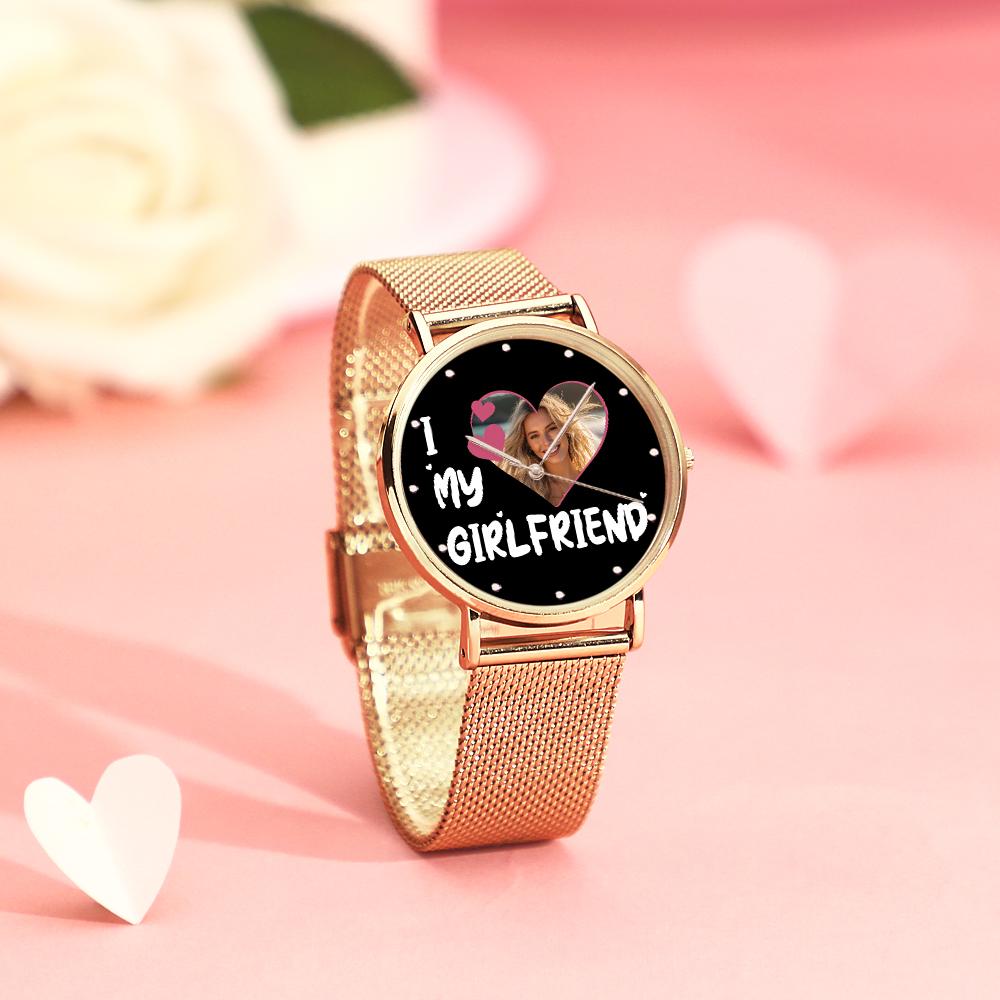I Love My Girlfriend Personalized Engraved Photo Watches With Alloy Strap Valentine's Day Gift For Girlfriend
