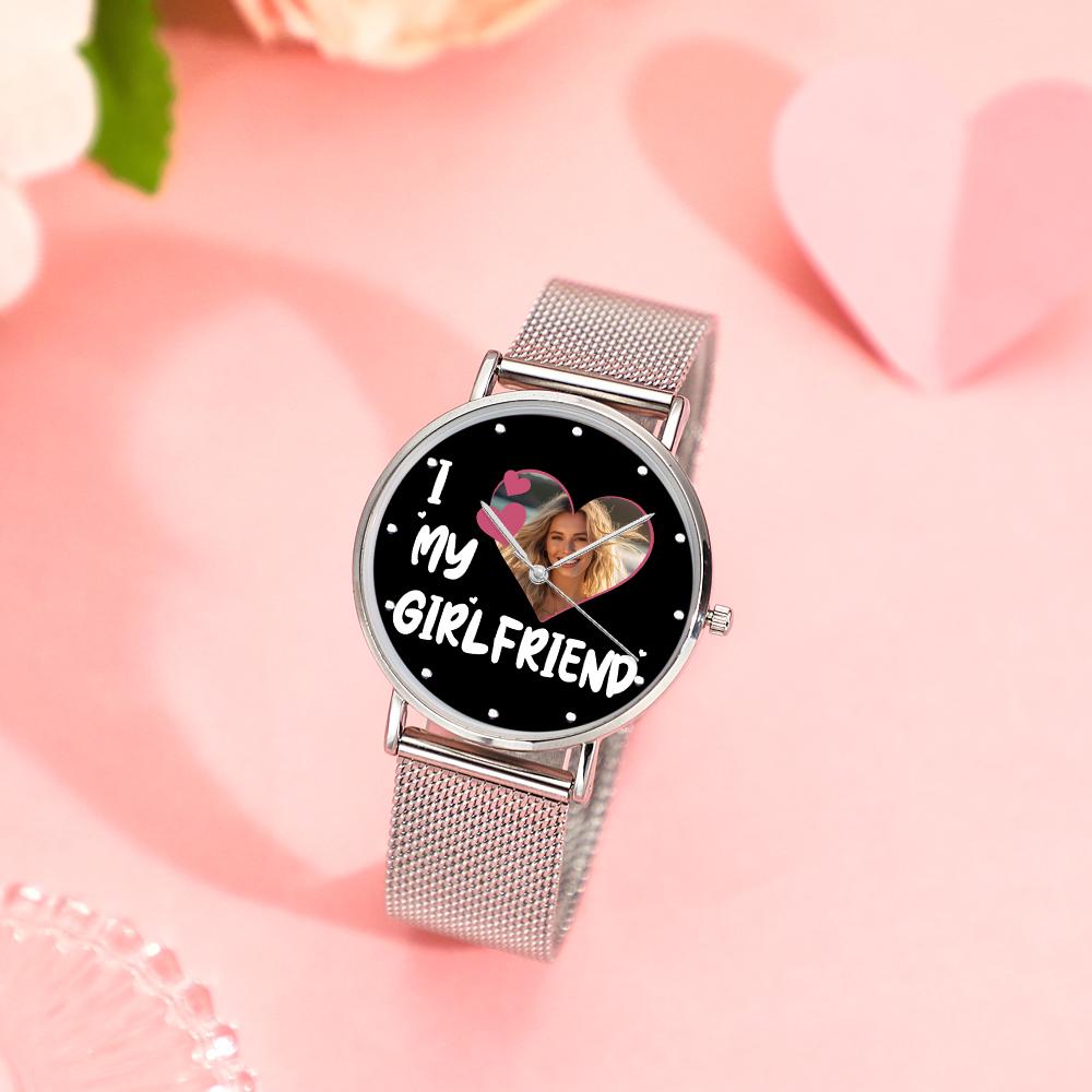 I Love My Girlfriend Personalized Engraved Photo Watches With Alloy Strap Valentine's Day Gift For Girlfriend