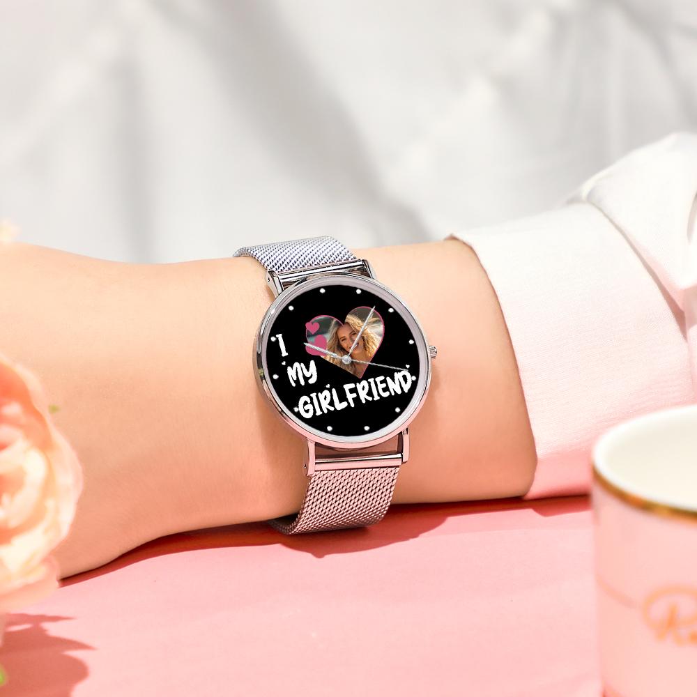 I Love My Girlfriend Personalized Engraved Photo Watches With Alloy Strap Valentine's Day Gift For Girlfriend
