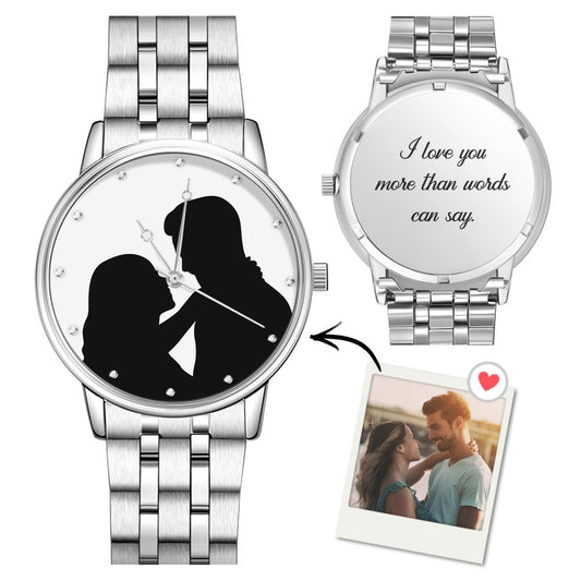 Custom Silhouette Photo Watch Personalized Engraved Watch Memorial Gifts  For Couples
