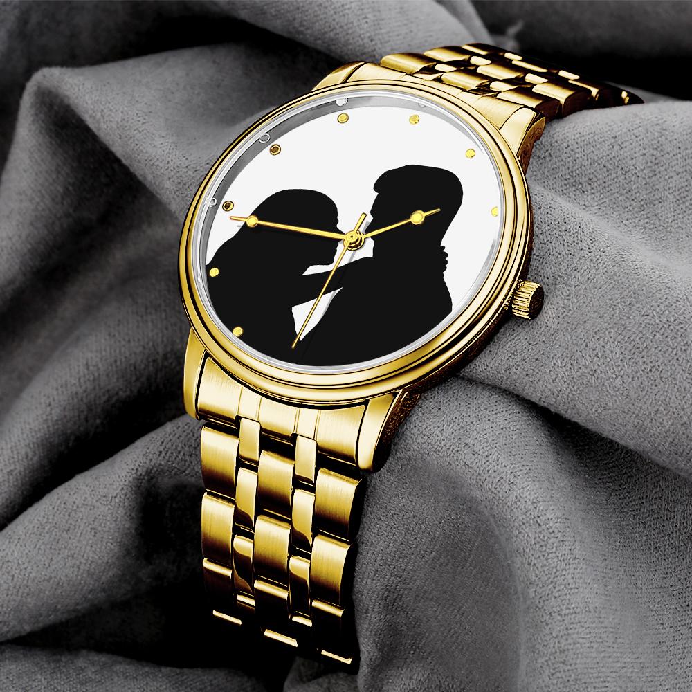 Custom Silhouette Photo Watch Personalized Engraved Watch Memorial Gifts  For Couples