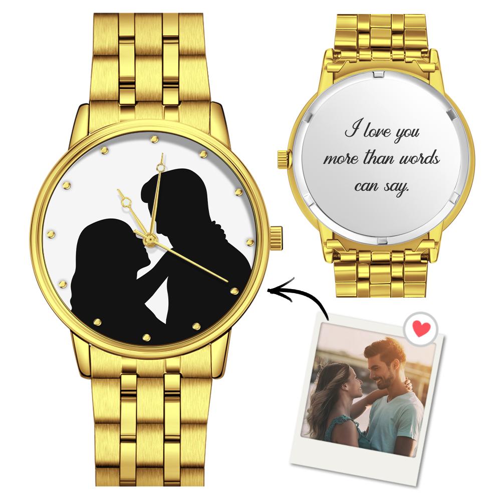 Custom Silhouette Photo Watch Personalized Engraved Watch Memorial Gifts  For Couples