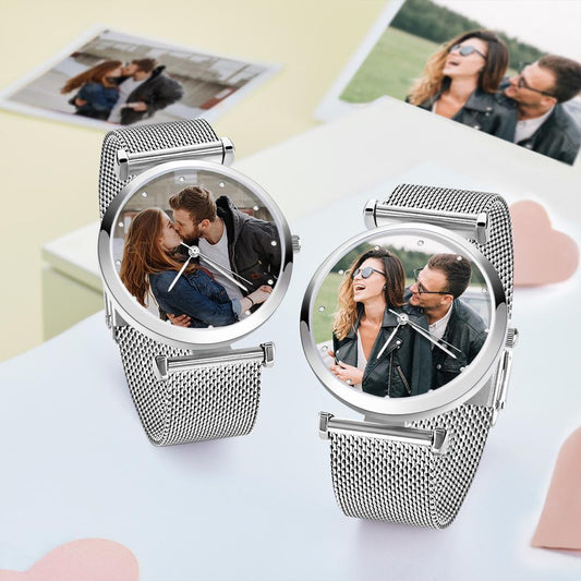 Engraved Photo Watch Alloy Bracelet Strap Rose Gold 41mm Men's