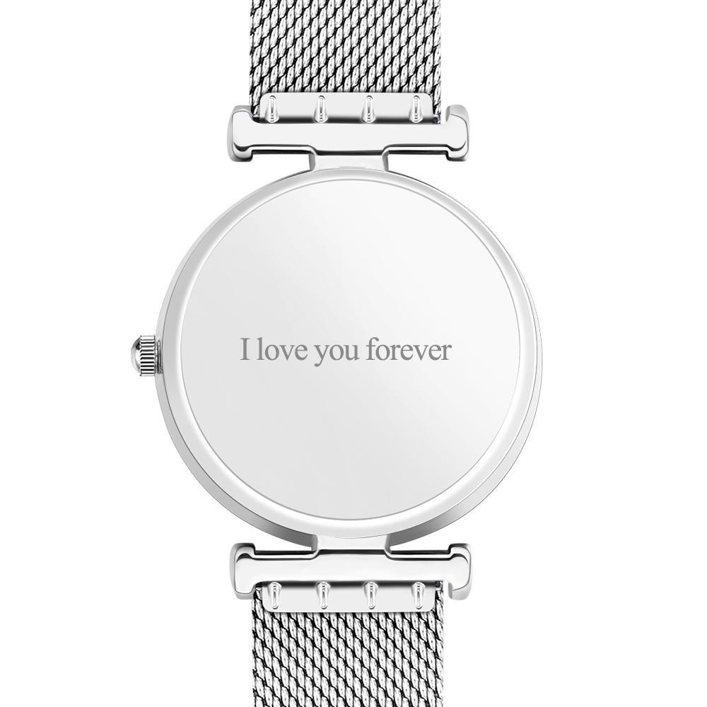 Engraved Photo Watch Alloy Bracelet Strap Silver 41mm Men's