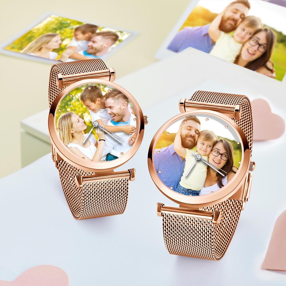 Engraved Photo Watch Alloy Bracelet Strap Silver 41mm Men's