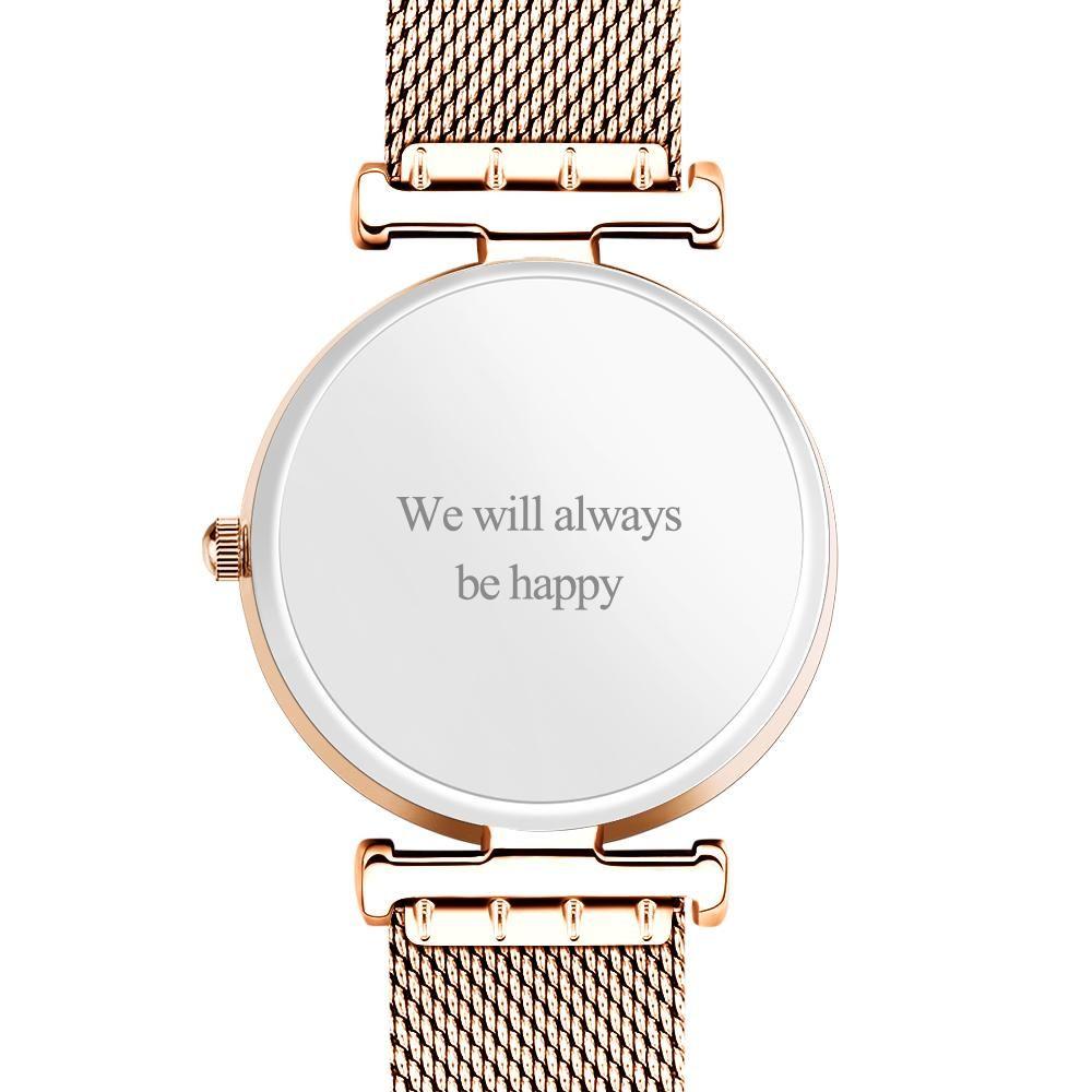 Engraved Photo Watch Alloy Bracelet Strap Rose Gold 41mm Men's