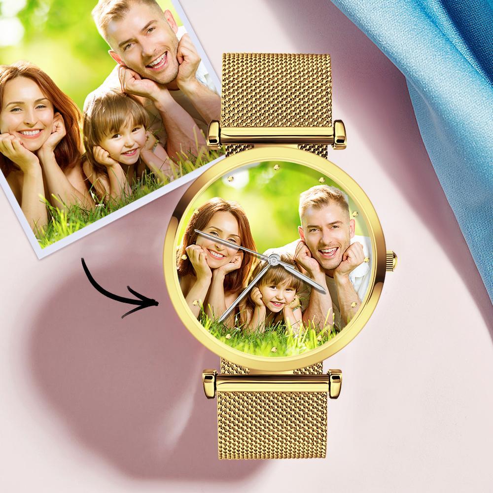 Engraved Photo Watch Alloy Bracelet Strap Rose Gold 41mm Men's