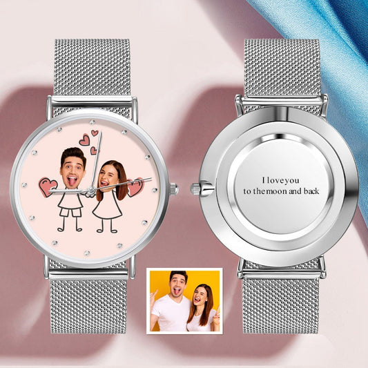 Custom Photo Watch Stick Figure Couples Face Watch Gift For Her