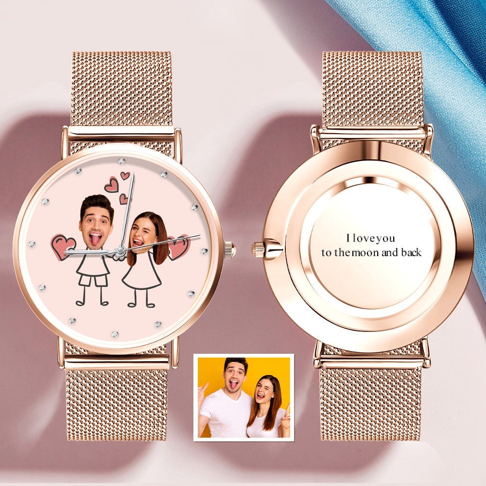 Custom Photo Watch Stick Figure Couples Face Watch Gift For Her