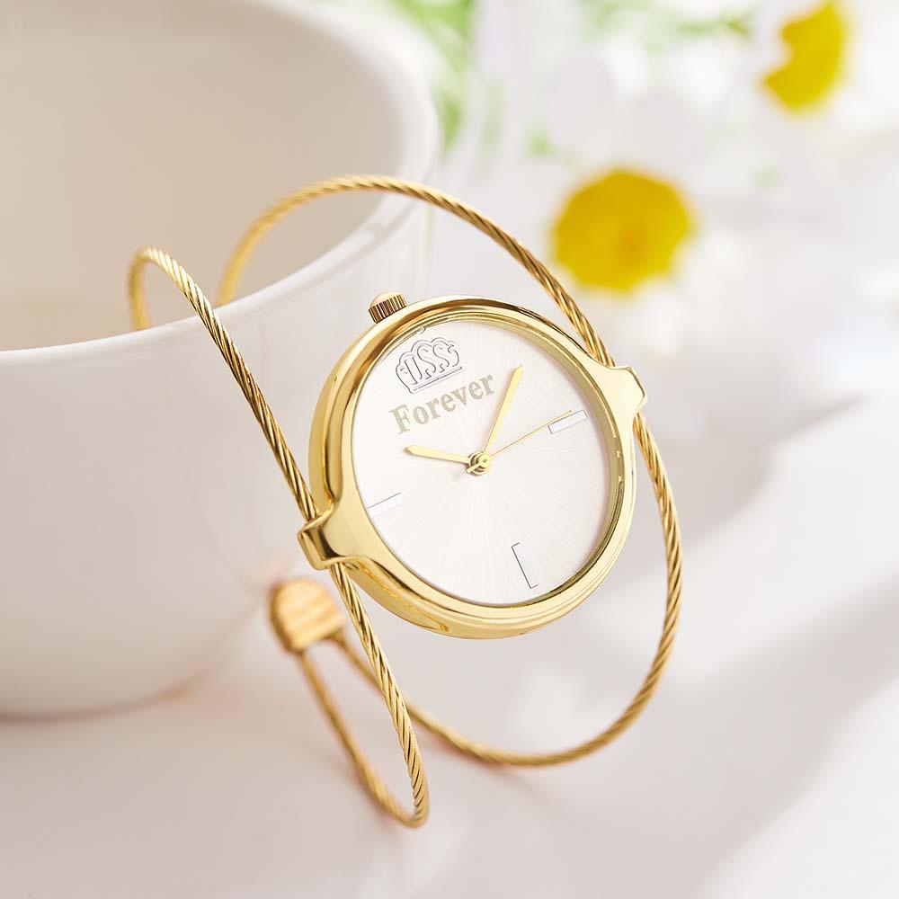 Engraved Female Watch Luxury Ladies Bracelet Watch For Her