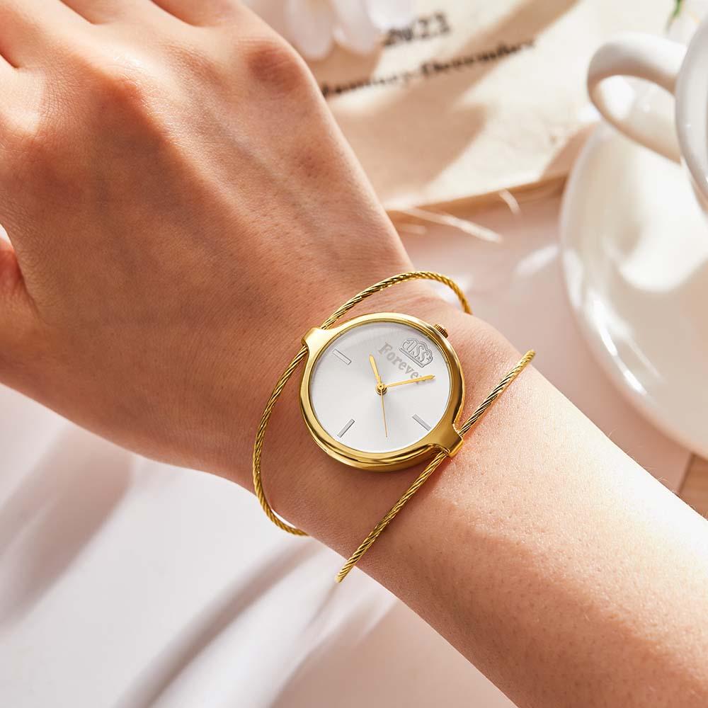Engraved Female Watch Luxury Ladies Bracelet Watch For Her